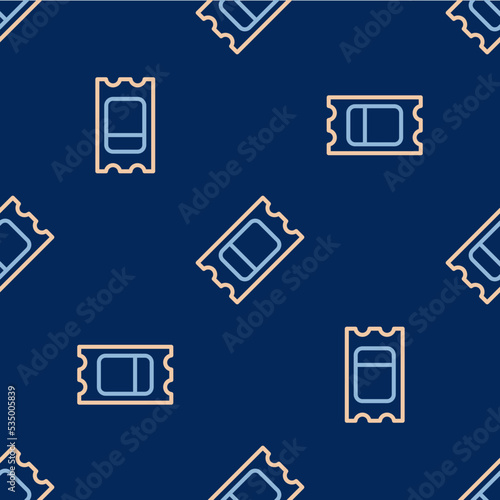 Line Circus ticket icon isolated seamless pattern on blue background. Amusement park. Vector