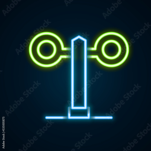 Glowing neon line Train traffic light icon isolated on black background. Traffic lights for the railway to regulate the movement of trains. Colorful outline concept. Vector