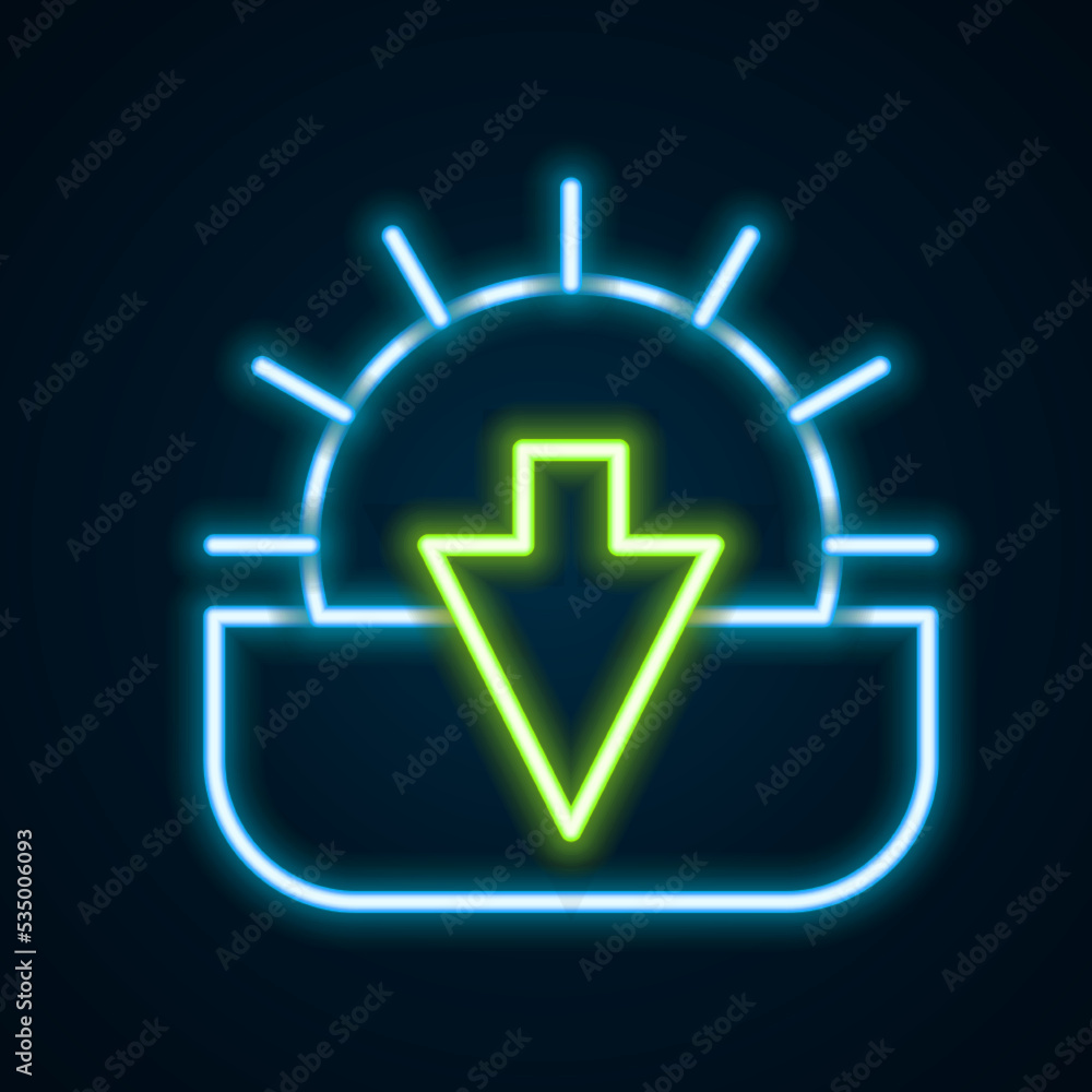 Glowing neon line Sunset icon isolated on black background. Colorful outline concept. Vector Glowing neon line Sunset icon isolated on black background. Colorful outline concept. Vector