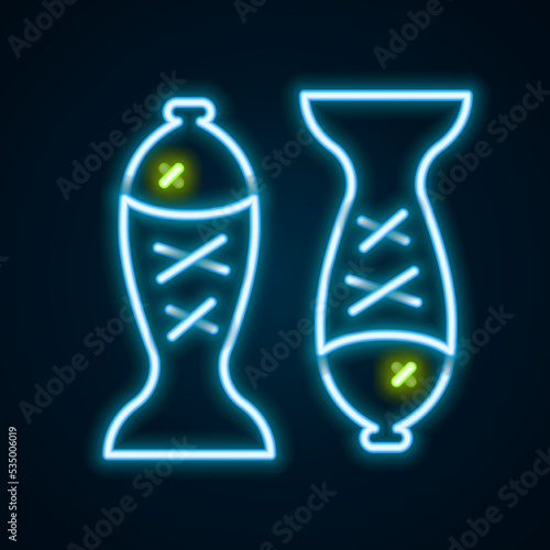 Glowing neon line Served fish on a plate icon isolated on black background. Colorful outline concept. Vector