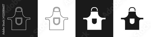 Set Kitchen apron icon isolated on black and white background. Chef uniform for cooking. Vector