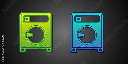 Free Download Green and blue Washer icon isolated on black background. Washing machine icon. Clothes washer - laundry machine. Home appliance symbol. Vector - GFXLoad