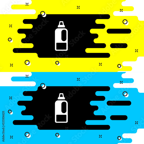 White Plastic bottle for laundry detergent, bleach, dishwashing liquid or another cleaning agent icon isolated on black background. Vector