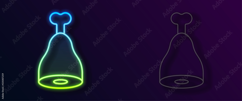 Glowing neon line Chicken leg icon isolated on black background. Chicken drumstick. Vector Glowing neon line Chicken leg icon isolated on black background. Chicken drumstick. Vector