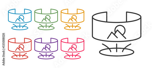 Set line 360 degree view icon isolated on white background. Virtual reality. Angle 360 degree camera. Panorama photo. Set icons colorful. Vector