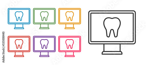 Set line Online dental care icon isolated on white background. Dental service information call center. Set icons colorful. Vector