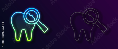 Glowing neon line Broken tooth icon isolated on black background. Dental problem icon. Dental care symbol. Vector