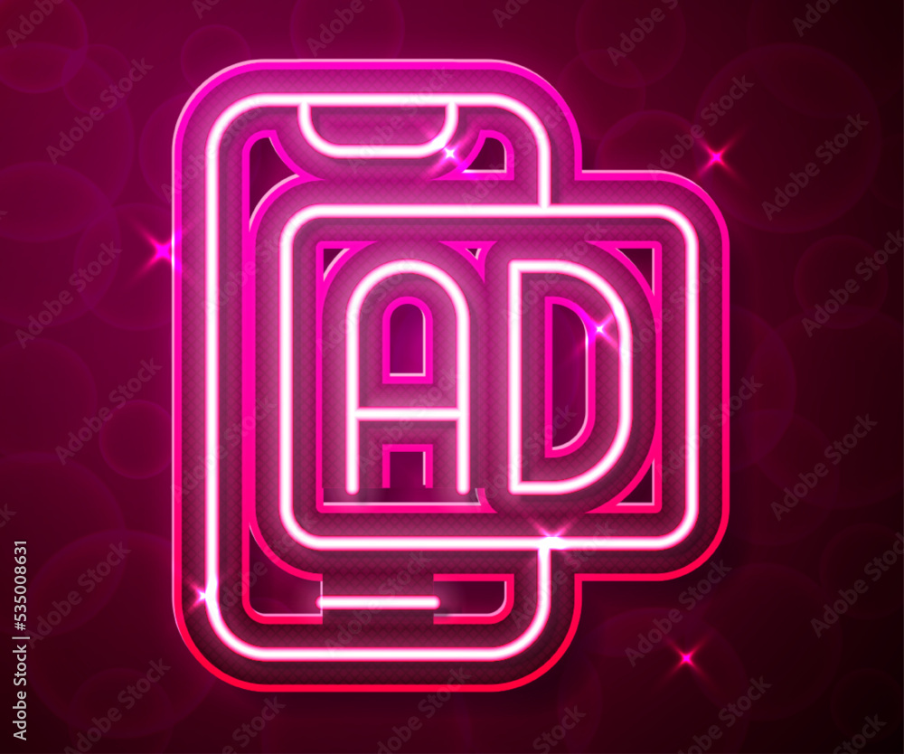 Glowing neon line Advertising icon isolated on red background. Concept of marketing and promotion process. Responsive ads. Social media advertising. Vector Glowing neon line Advertising icon isolated on red background. Concept of marketing and promotion process. Responsive ads. Social media advertising. Vector