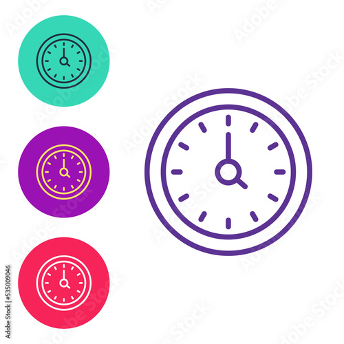 Set line Clock icon isolated on white background. Time symbol. Set icons colorful. Vector