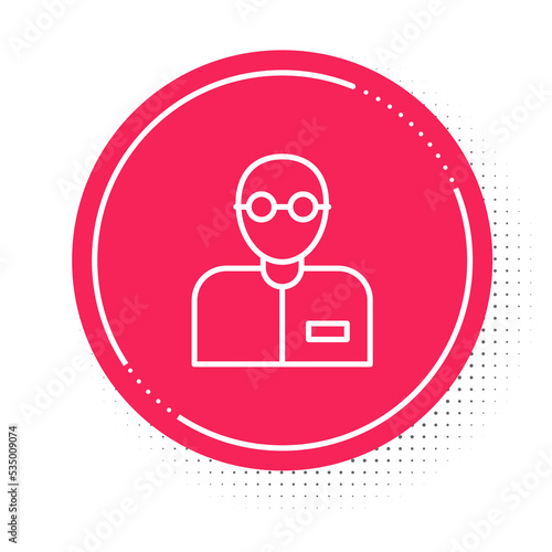 White line Teacher icon isolated on white background. Red circle button. Vector