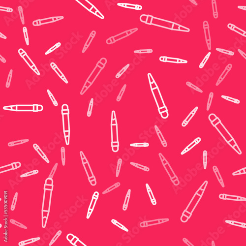 White line Pencil with eraser icon isolated seamless pattern on red background. Drawing and educational tools. School office symbol. Vector