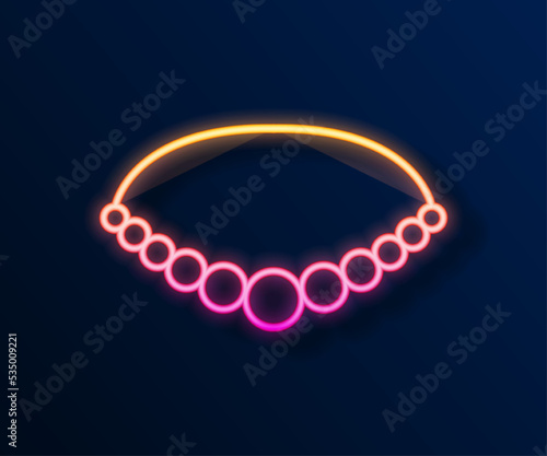 Glowing neon line Pearl necklace icon isolated on black background. Vector