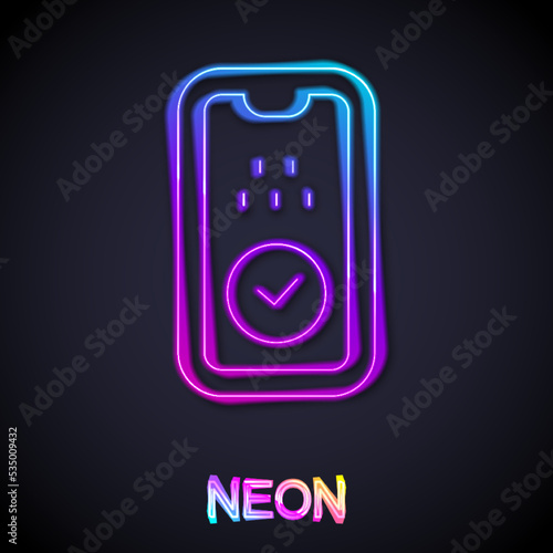 Glowing neon line Taxi mobile app icon isolated on black background. Mobile application taxi. Vector