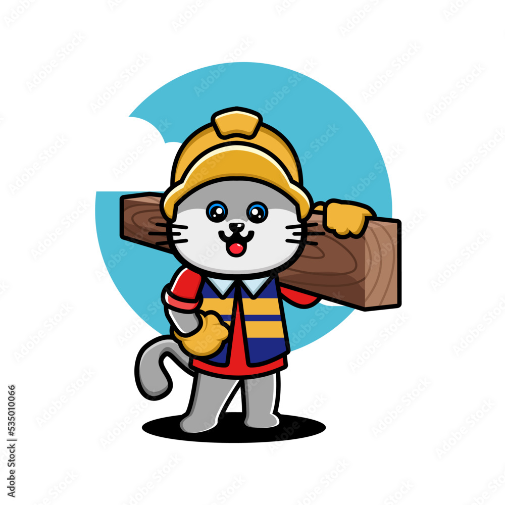 Cute mouse construction worker cartoon