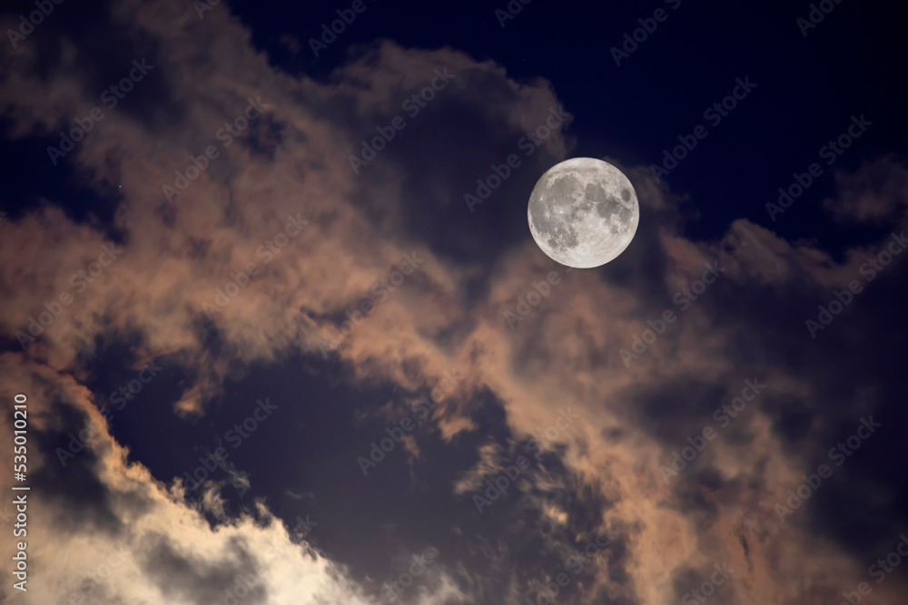 Beautiful full moon in the night sky.  