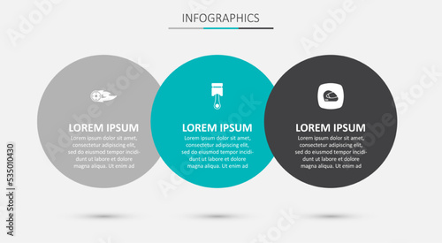 Set Engine piston, Wheel fire flame and Racing helmet. Business infographic template. Vector