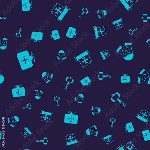 Set Crusade, Medieval helmet, and Battle hammer on seamless pattern. Vector