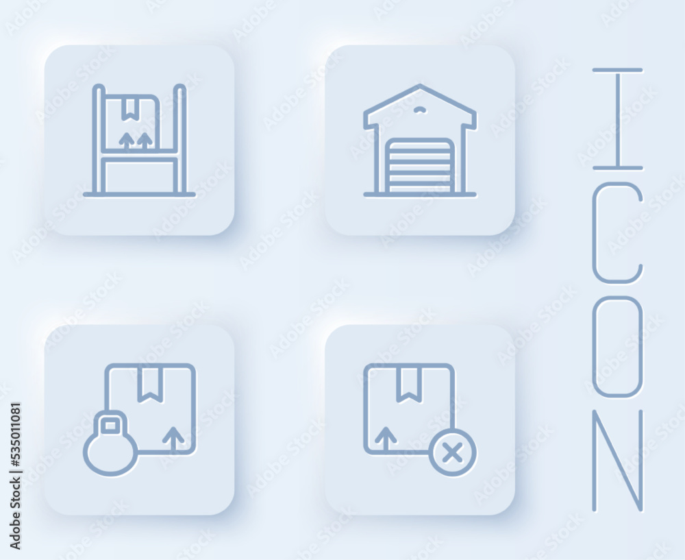Set line Warehouse interior with boxes, Carton cardboard and . White square button. Vector Set line Warehouse interior with boxes, Carton cardboard and . White square button. Vector