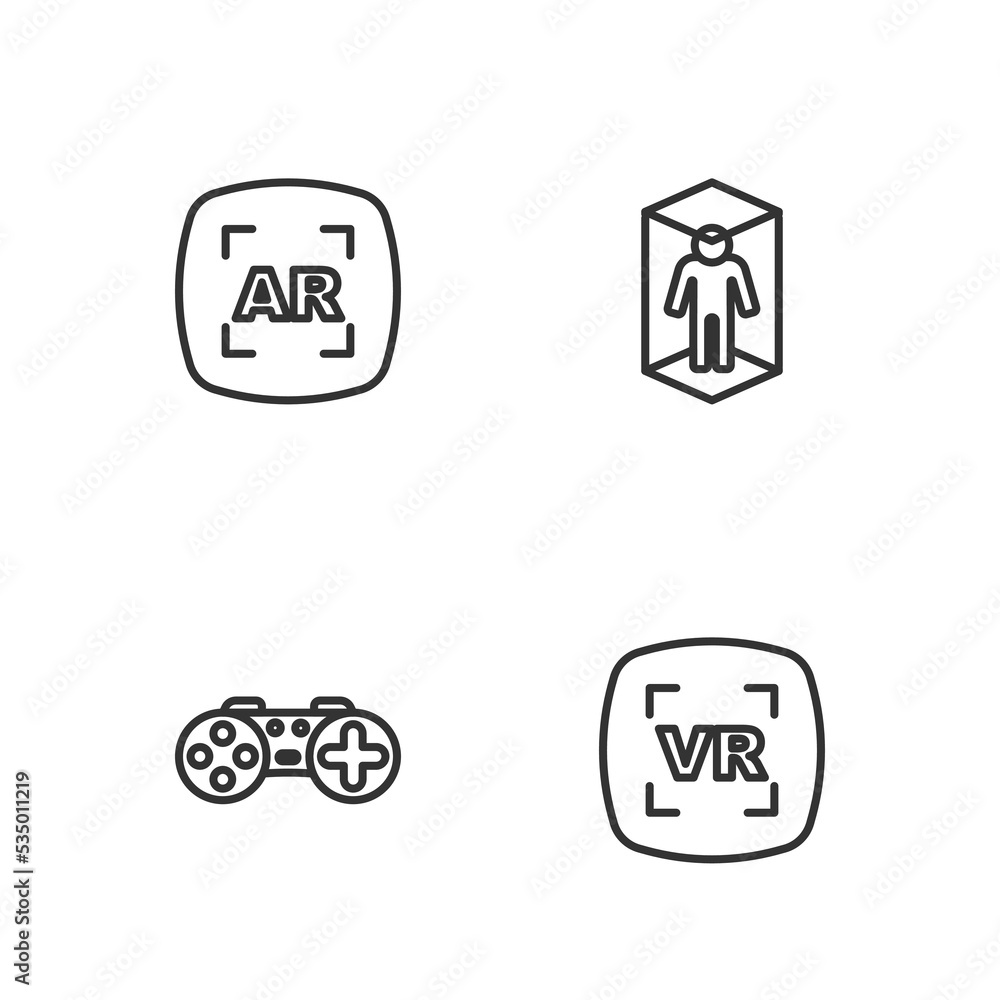 Set line Virtual reality, Gamepad, Augmented AR and 3d modeling icon. Vector Set line Virtual reality, Gamepad, Augmented AR and 3d modeling icon. Vector