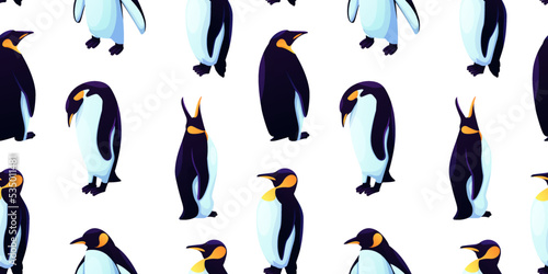 Penguin pattern, japan kid print. Young baby gentleman, funny fabric textile kids, north birdie background. Vector seamless backdrop. Zoo and wildlife birds. Wrapping paper, wallpaper design