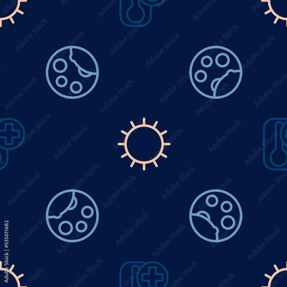 Set line Thermometer, Moon phases and Sun on seamless pattern. Vector Set line Thermometer, Moon phases and Sun on seamless pattern. Vector
