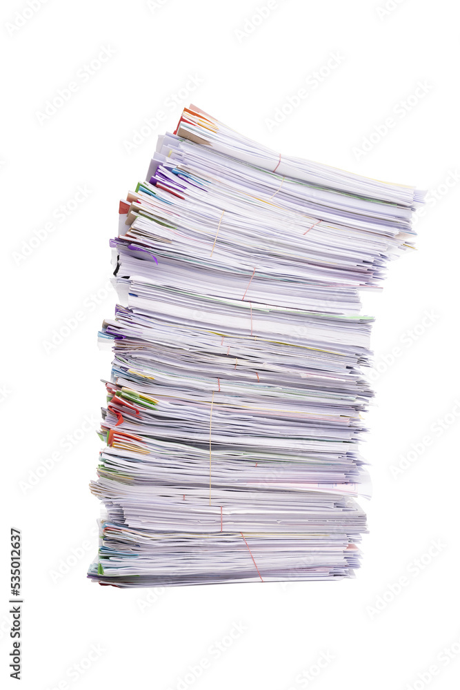 Stack of business documents papers isolated on white background