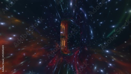 A fast flight through starry wormhole or time and space 3d 4k animation. Concept of the fast internet, hyperspace or teleportation. Colorful futuristic render