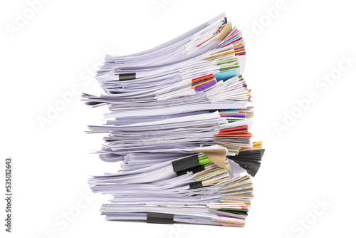 Stack of business documents papers isolated on white background photo