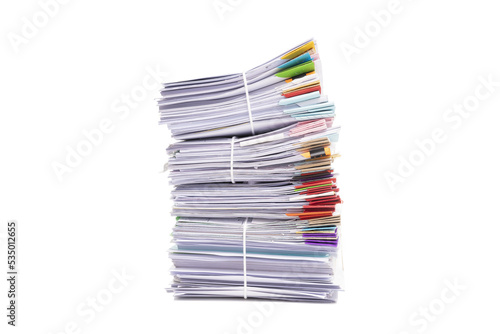 Stack of business documents papers isolated on white background