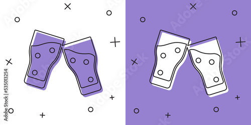 Set Glass of beer icon isolated on white and purple background. Vector