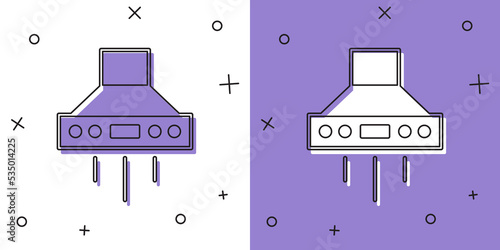 Set Kitchen extractor fan icon isolated on white and purple background. Cooker hood. Kitchen exhaust. Household appliance. Vector