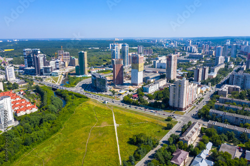 Top view of modern high-rise buildings in the center of the modern city of Yekaterinburg. Russia © ArtEvent ET