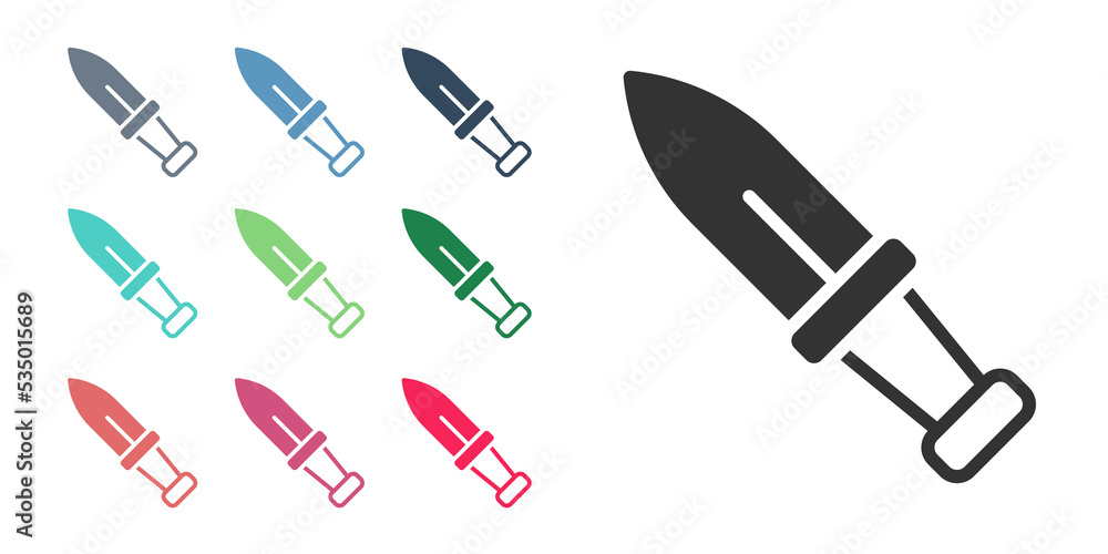 Black Dagger icon isolated on white background. Knife icon. Sword with sharp blade. Set icons colorful. Vector Black Dagger icon isolated on white background. Knife icon. Sword with sharp blade. Set icons colorful. Vector