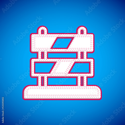 White End of railway tracks icon isolated on blue background. Stop sign. Railroad buffer end to destination. Vector