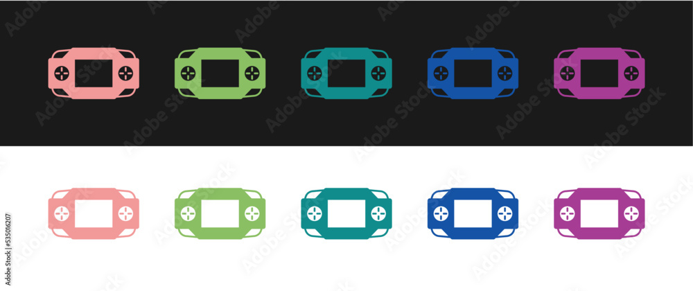 Set Portable video game console icon isolated on black and white background. Handheld console gaming. Vector Set Portable video game console icon isolated on black and white background. Handheld console gaming. Vector