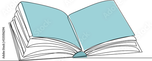 book open drawing by one continuous line, isolated vector