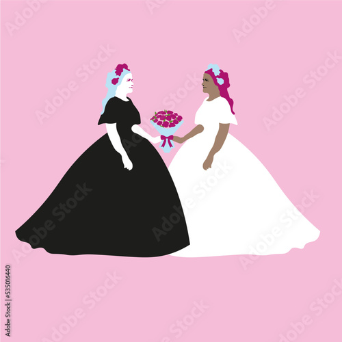 vector wedding of two girls
