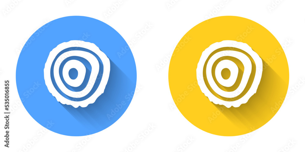 White Tree rings icon isolated with long shadow background. Wooden cross section. Circle button. Vector White Tree rings icon isolated with long shadow background. Wooden cross section. Circle button. Vector
