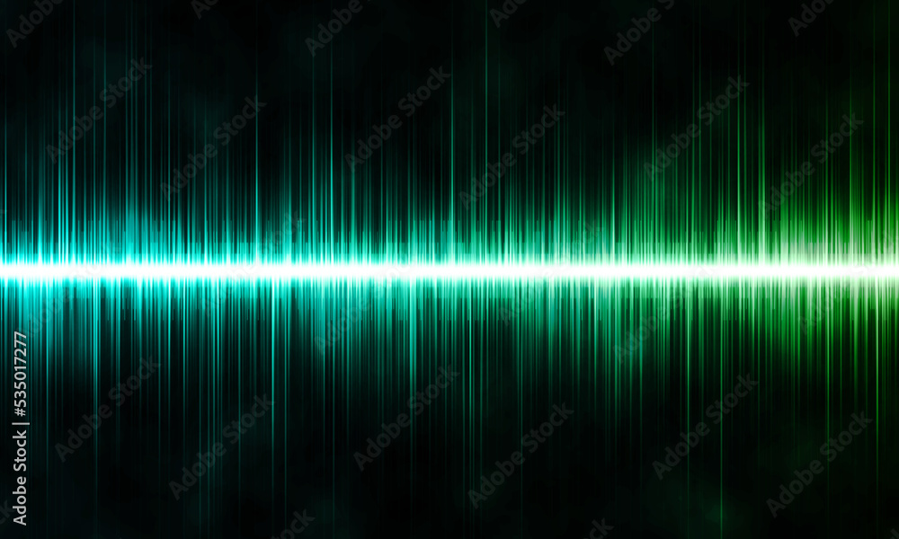Green abstract sound waves on black background