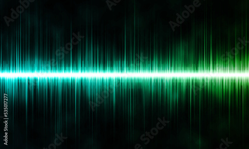 Green abstract sound waves on black background