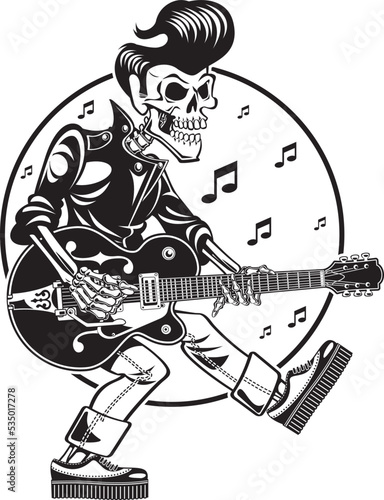 ockabilly skeleton singing and playing electric guitar