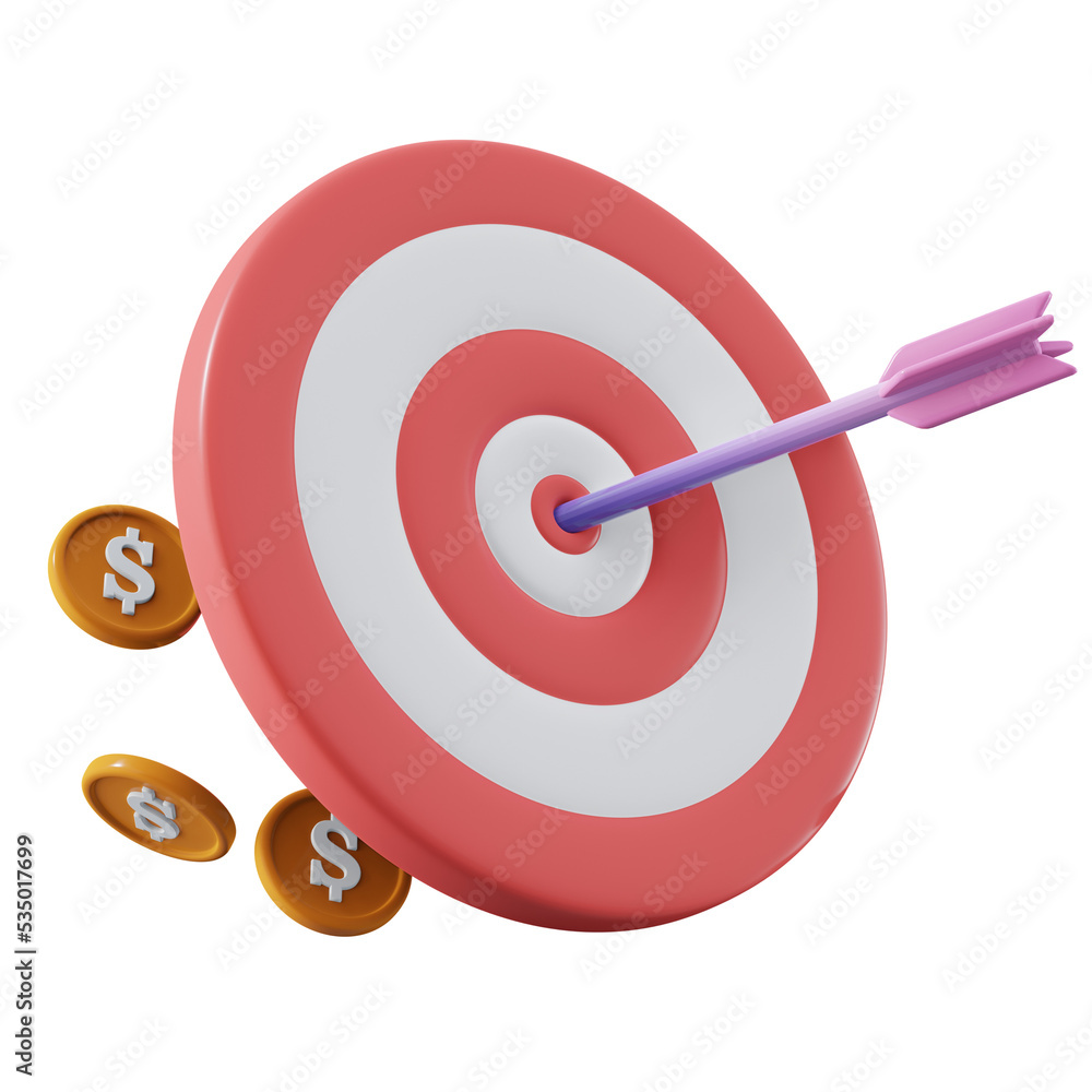 Red dart hit to center of dartboard. Arrow or archery target with dollar coins 3d rendering. concept of business success, achievement focus, investment goal, opportunity challenge and aim strategy. Red dart hit to center of dartboard. Arrow or archery target with dollar coins 3d rendering. concept of business success, achievement focus, investment goal, opportunity challenge and aim strategy.