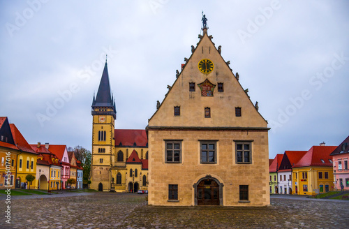 Central square of Bardejov Old Town with the Church of St. Aegidiusld, Slovakia. The town Bardejov is UNESCO World Heritage Site