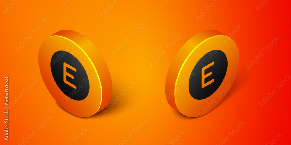 Isometric Compass west icon isolated on orange background. Windrose navigation symbol. Wind rose sign. Orange circle button. Vector Isometric Compass west icon isolated on orange background. Windrose navigation symbol. Wind rose sign. Orange circle button. Vector