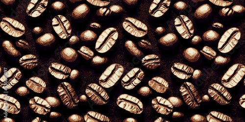 Roasted beans vector pattern. Coffee beans background. Graphic banner. Colorful vintage backdrop. Coffee, mocha drink illustration. Grain elements. Digital art. Hot drink illustration.