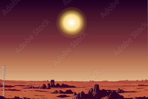 Extra terrestre, planet mars, vector illustration. Space landscape illustration. 