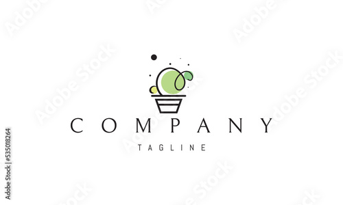 Vector logo on which an abstract image of a cactus in a pot in a cartoon style.