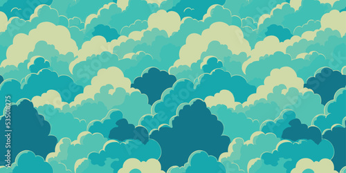 Cloud pattern vector illustration. Blue sky background. Abstract cloudy digital wallpaper. Vector graphic design. Minimal cloudscape. Flat decorative banner.