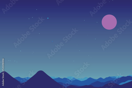 Minimal sky vector landscape with moon and mountains.
