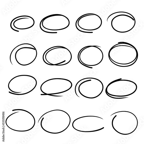 Sketch highlight ovals line. Doodle hand drawn marker stroke scrawl circles . Marker sketch. Highlighting text and important objects. Round scribble frames. Stock vector illustration on white.